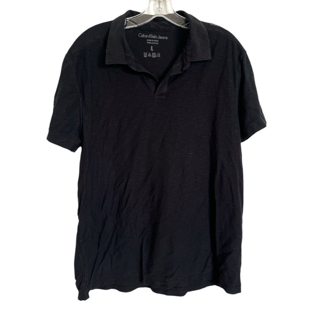 Calvin Klein Jeans black polo 100% cotton size L EUC C-11